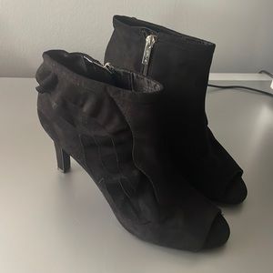 Black Suede Peek Toe Shoe
